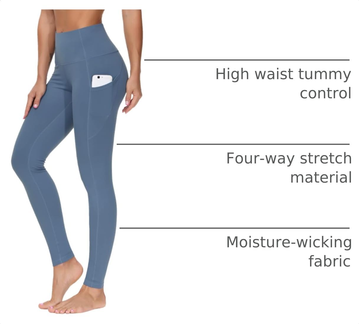 Thick High Waist Yoga Pants with Pockets, Tummy Control Workout Running Yoga Leggings for Women - Colors B
