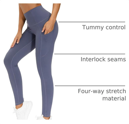 Thick High Waist Yoga Pants with Pockets, Tummy Control Workout Running Yoga Leggings for Women - Colors B