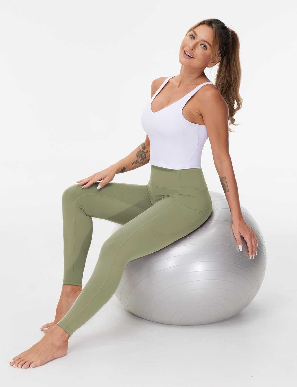 Thick High Waist Yoga Pants with Pockets, Tummy Control Workout Running Yoga Leggings for Women - Colors B