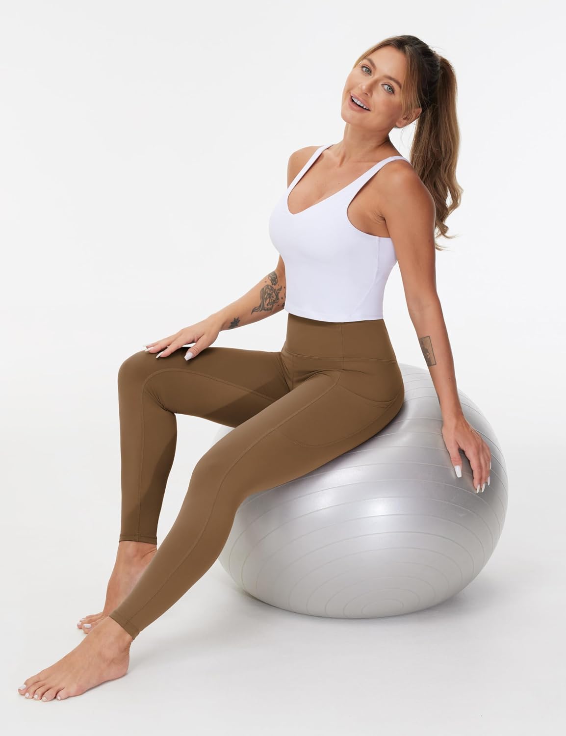 Thick High Waist Yoga Pants with Pockets, Tummy Control Workout Running Yoga Leggings for Women - Colors B
