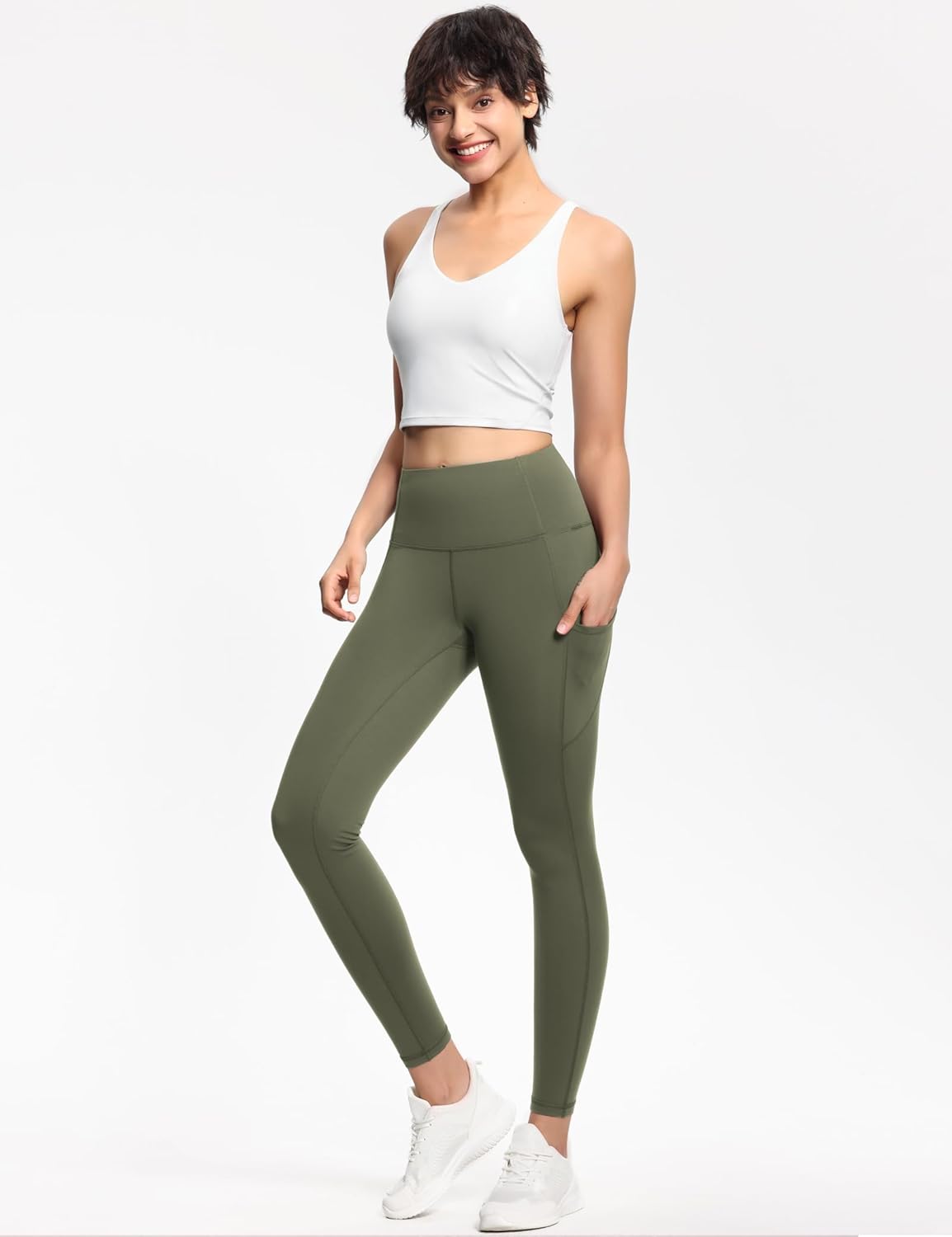 Thick High Waist Yoga Pants with Pockets, Tummy Control Workout Running Yoga Leggings for Women - Colors B