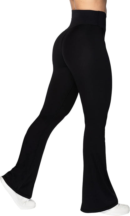 Flare Leggings, Crossover Yoga Pants with Tummy Control, High-Waisted and Wide Leg