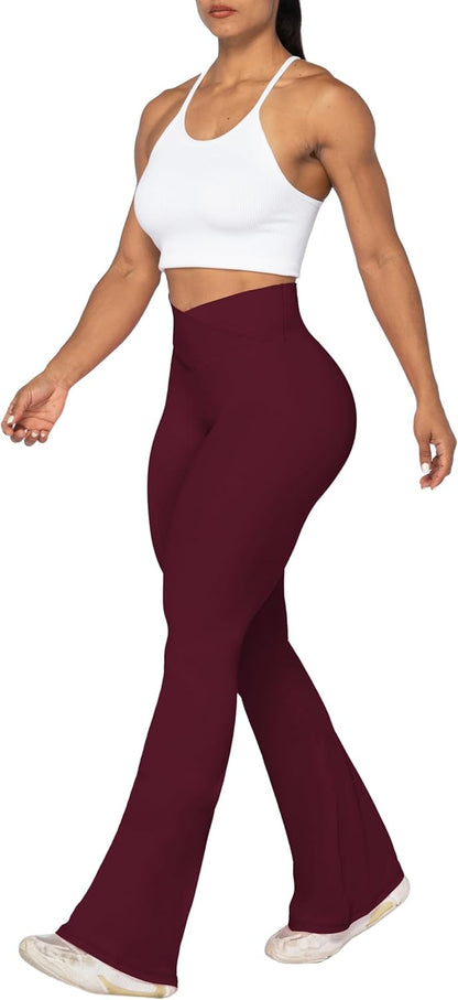 Flare Leggings, Crossover Yoga Pants with Tummy Control, High-Waisted and Wide Leg