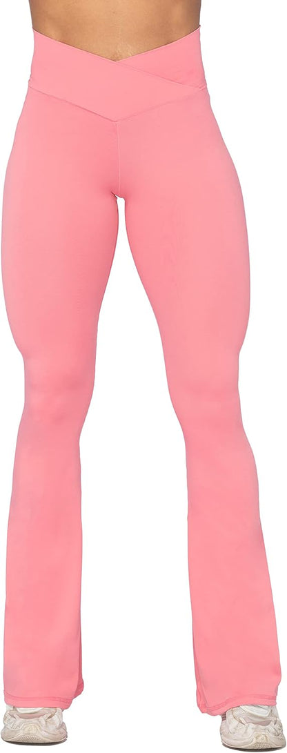 Flare Leggings, Crossover Yoga Pants with Tummy Control, High-Waisted and Wide Leg