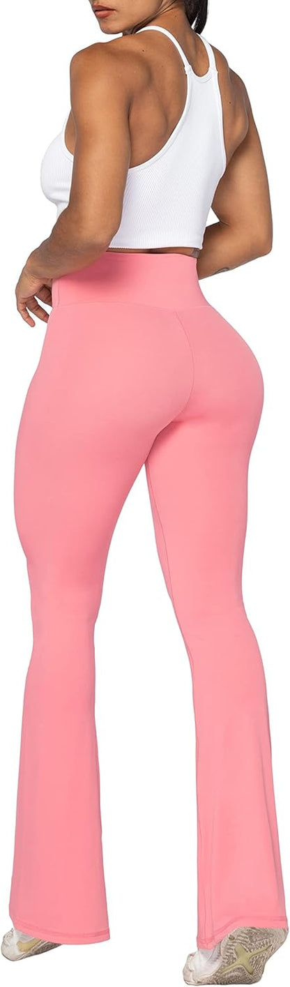 Flare Leggings, Crossover Yoga Pants with Tummy Control, High-Waisted and Wide Leg