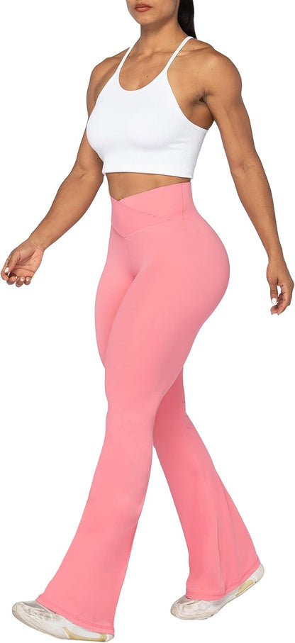 Flare Leggings, Crossover Yoga Pants with Tummy Control, High-Waisted and Wide Leg