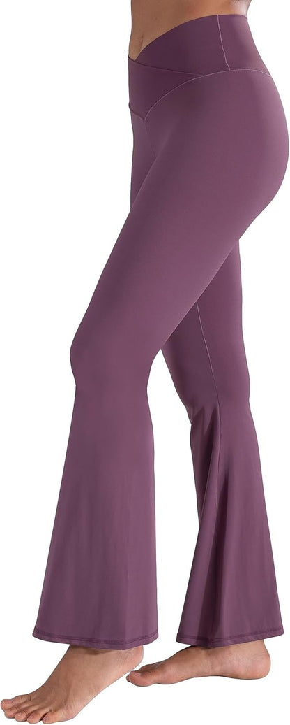 Flare Leggings, Crossover Yoga Pants with Tummy Control, High-Waisted and Wide Leg