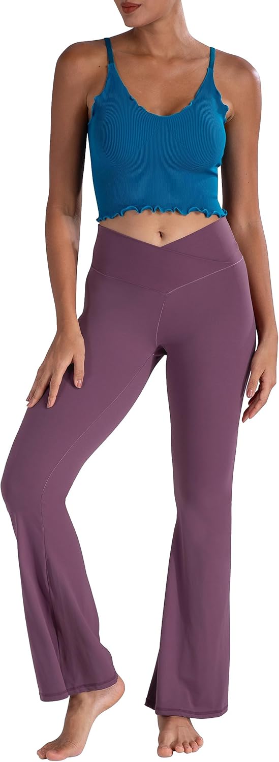 Flare Leggings, Crossover Yoga Pants with Tummy Control, High-Waisted and Wide Leg