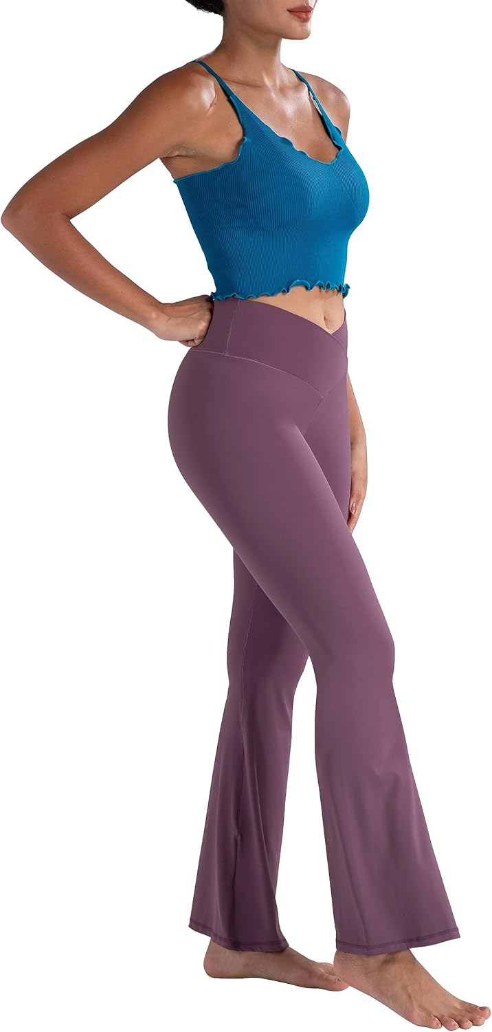 Flare Leggings, Crossover Yoga Pants with Tummy Control, High-Waisted and Wide Leg