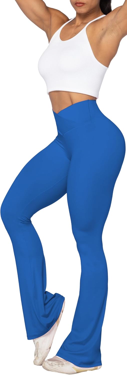 Flare Leggings, Crossover Yoga Pants with Tummy Control, High-Waisted and Wide Leg