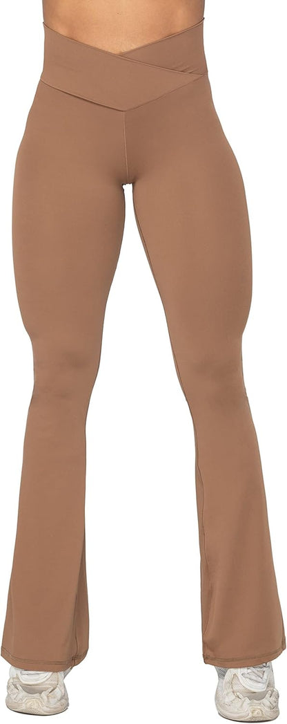 Flare Leggings, Crossover Yoga Pants with Tummy Control, High-Waisted and Wide Leg
