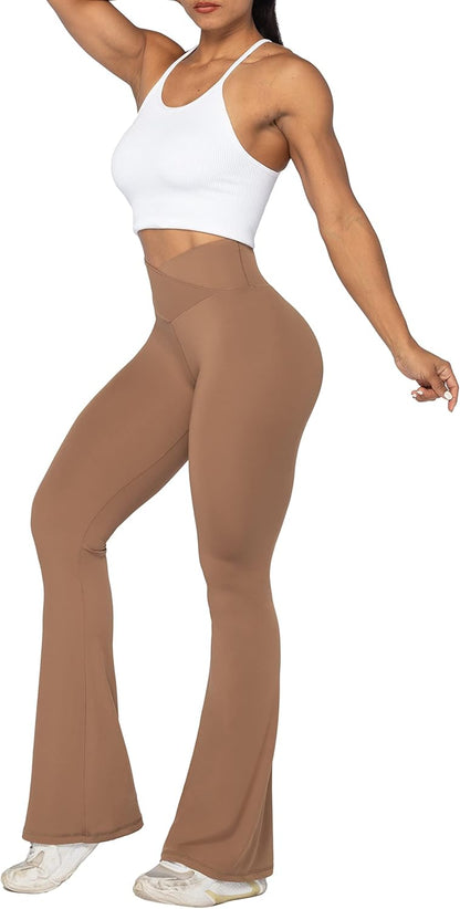 Flare Leggings, Crossover Yoga Pants with Tummy Control, High-Waisted and Wide Leg