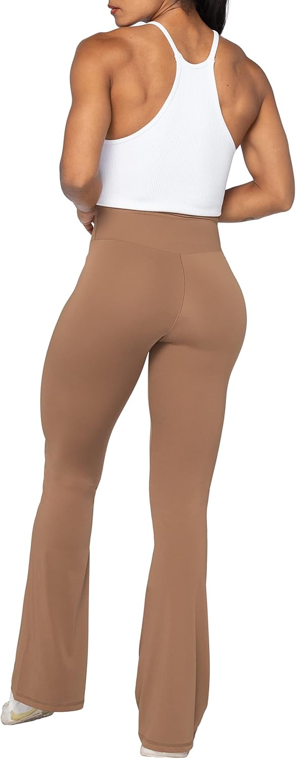 Flare Leggings, Crossover Yoga Pants with Tummy Control, High-Waisted and Wide Leg