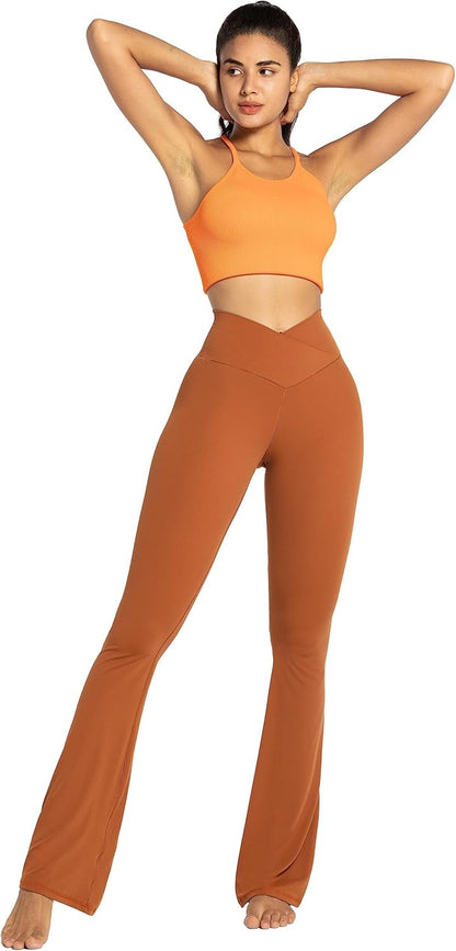 Flare Leggings, Crossover Yoga Pants with Tummy Control, High-Waisted and Wide Leg