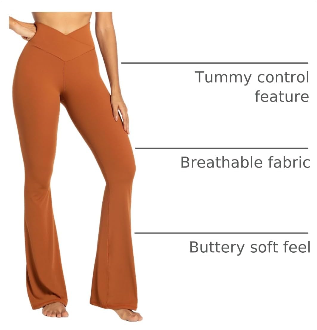 Flare Leggings, Crossover Yoga Pants with Tummy Control, High-Waisted and Wide Leg
