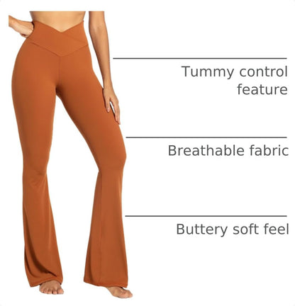 Flare Leggings, Crossover Yoga Pants with Tummy Control, High-Waisted and Wide Leg