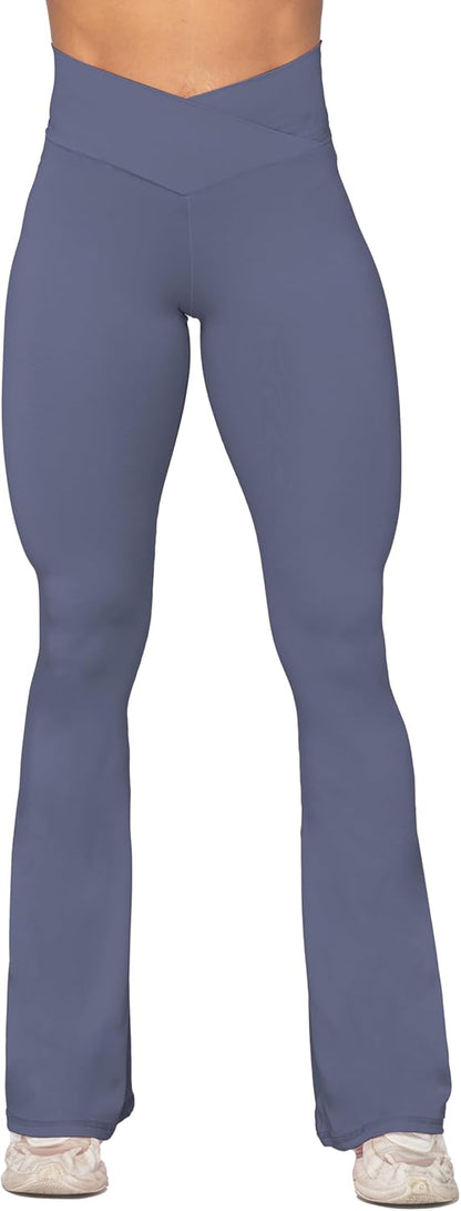 Flare Leggings, Crossover Yoga Pants with Tummy Control, High-Waisted and Wide Leg