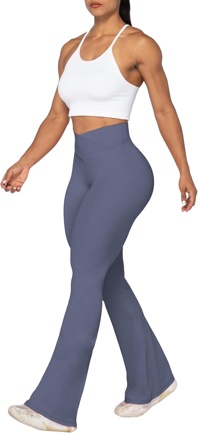 Flare Leggings, Crossover Yoga Pants with Tummy Control, High-Waisted and Wide Leg