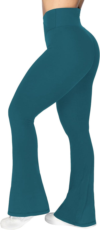 Flare Leggings, Crossover Yoga Pants with Tummy Control, High-Waisted and Wide Leg