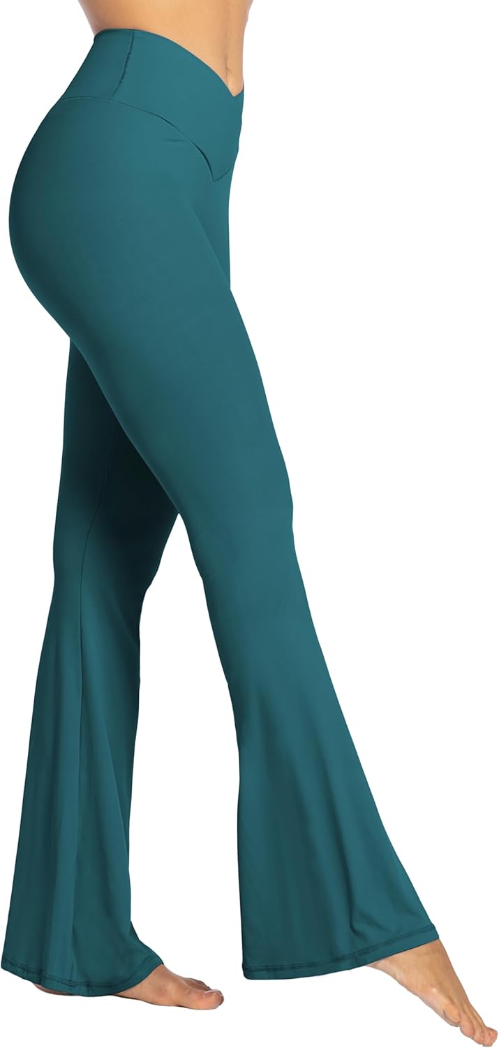 Flare Leggings, Crossover Yoga Pants with Tummy Control, High-Waisted and Wide Leg