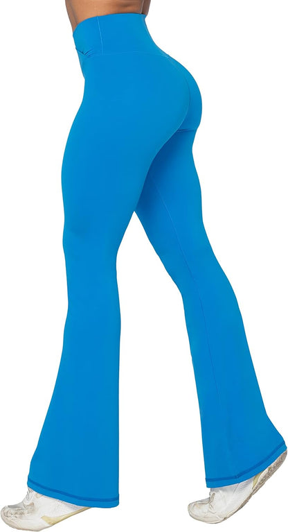 Flare Leggings, Crossover Yoga Pants with Tummy Control, High-Waisted and Wide Leg