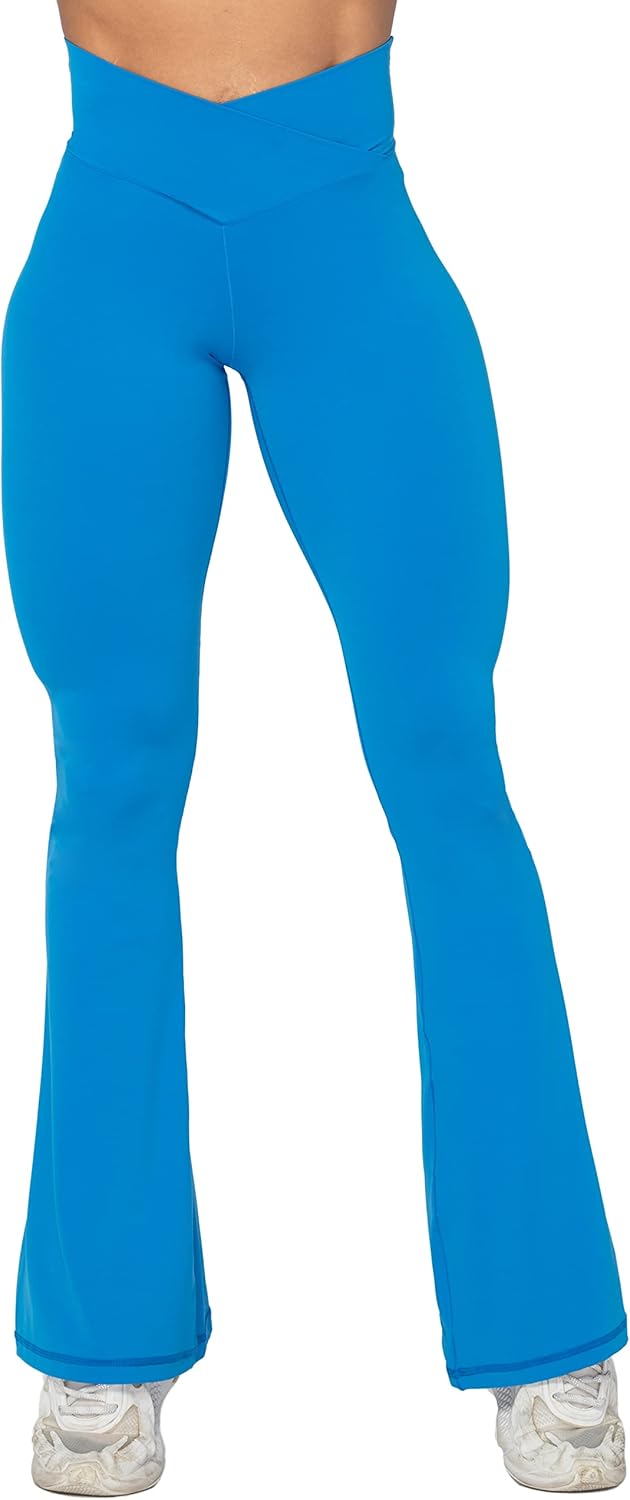 Flare Leggings, Crossover Yoga Pants with Tummy Control, High-Waisted and Wide Leg