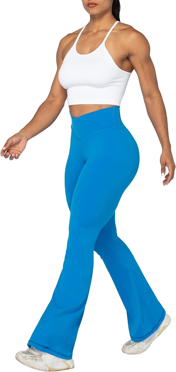 Flare Leggings, Crossover Yoga Pants with Tummy Control, High-Waisted and Wide Leg