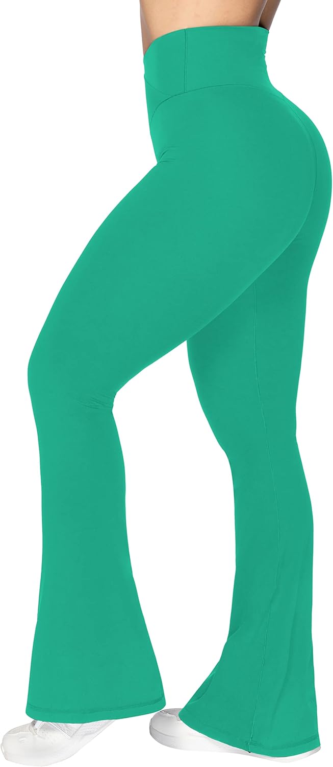 Flare Leggings, Crossover Yoga Pants with Tummy Control, High-Waisted and Wide Leg