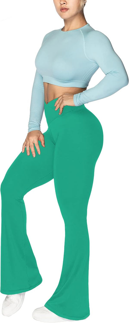 Flare Leggings, Crossover Yoga Pants with Tummy Control, High-Waisted and Wide Leg