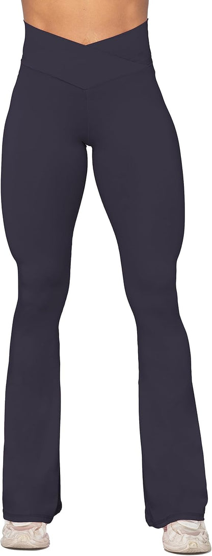 Flare Leggings, Crossover Yoga Pants with Tummy Control, High-Waisted and Wide Leg