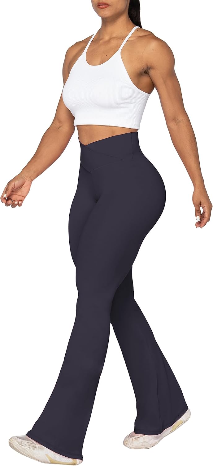 Flare Leggings, Crossover Yoga Pants with Tummy Control, High-Waisted and Wide Leg