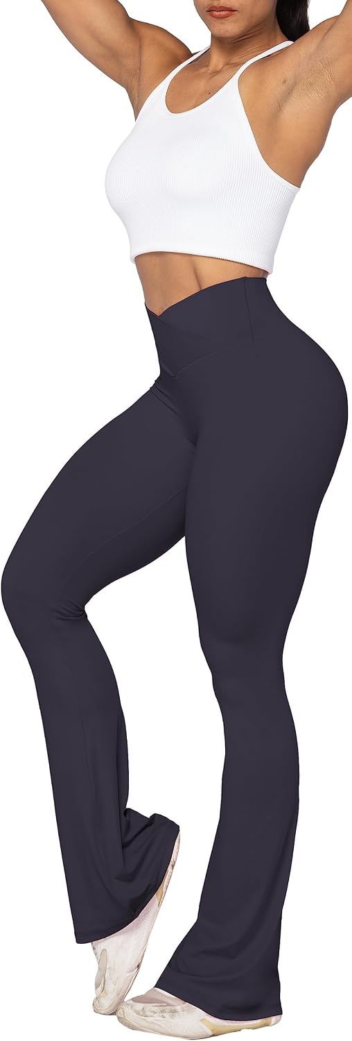Flare Leggings, Crossover Yoga Pants with Tummy Control, High-Waisted and Wide Leg