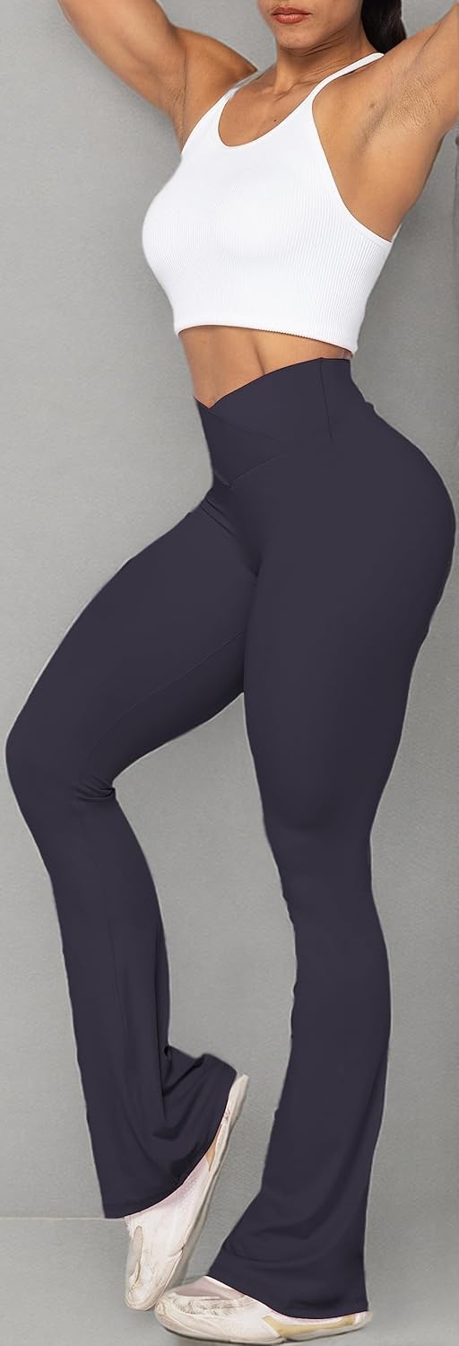Flare Leggings, Crossover Yoga Pants with Tummy Control, High-Waisted and Wide Leg