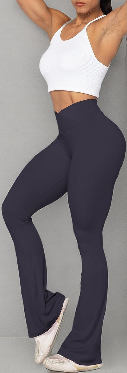 Flare Leggings, Crossover Yoga Pants with Tummy Control, High-Waisted and Wide Leg