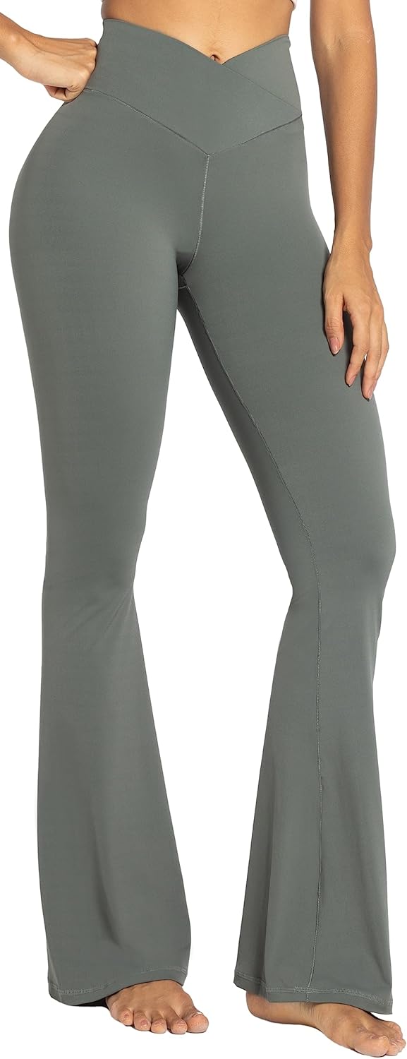Flare Leggings, Crossover Yoga Pants with Tummy Control, High-Waisted and Wide Leg