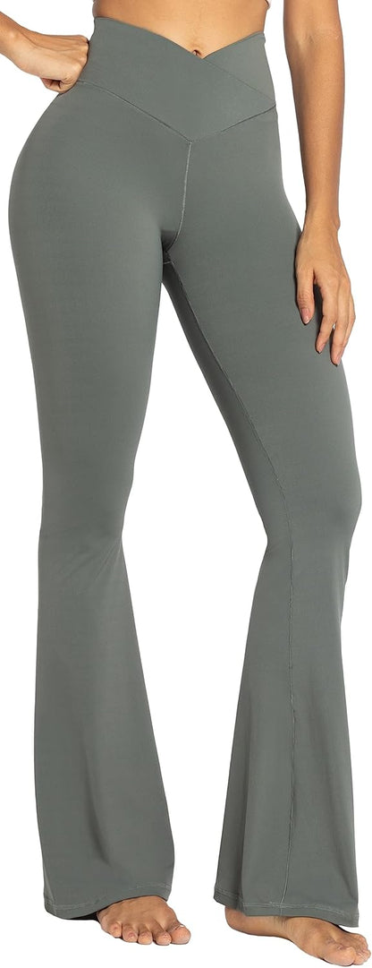 Flare Leggings, Crossover Yoga Pants with Tummy Control, High-Waisted and Wide Leg