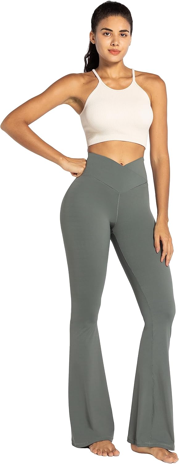 Flare Leggings, Crossover Yoga Pants with Tummy Control, High-Waisted and Wide Leg