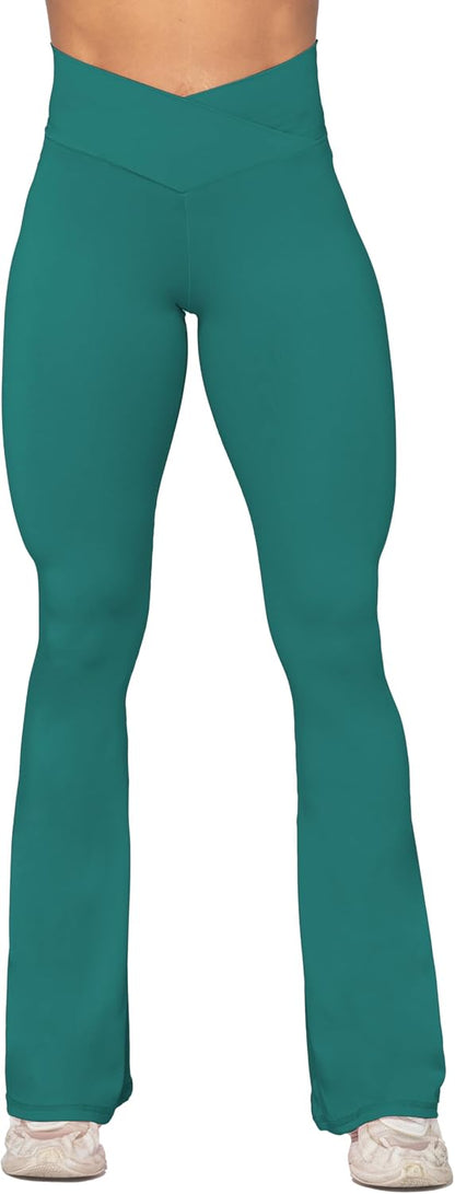 Flare Leggings, Crossover Yoga Pants with Tummy Control, High-Waisted and Wide Leg