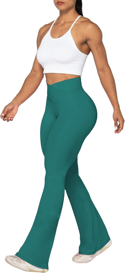 Flare Leggings, Crossover Yoga Pants with Tummy Control, High-Waisted and Wide Leg