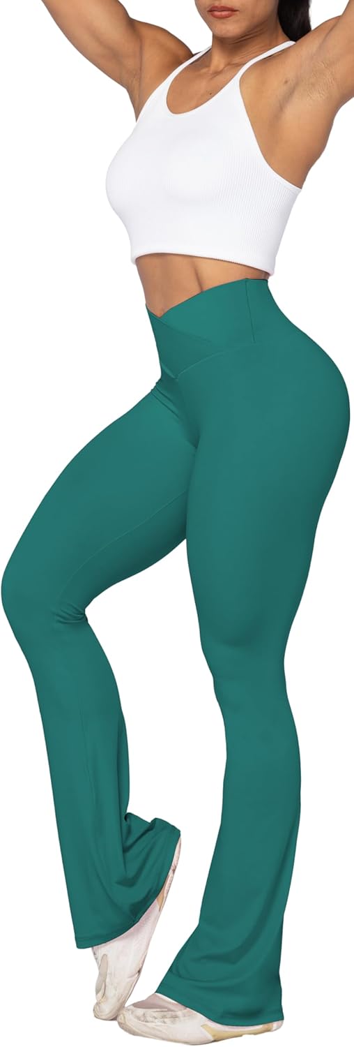 Flare Leggings, Crossover Yoga Pants with Tummy Control, High-Waisted and Wide Leg