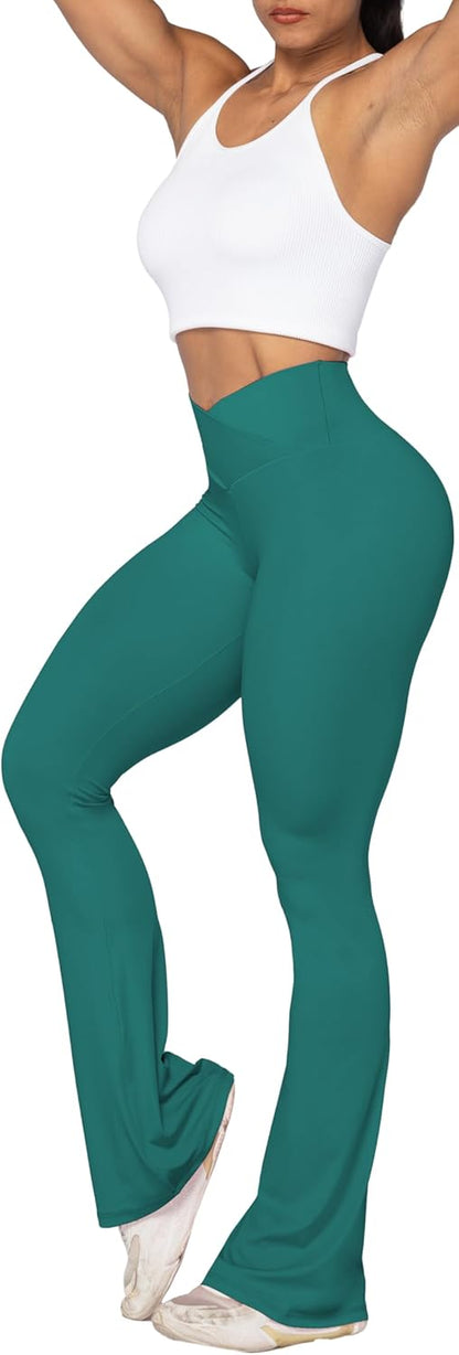 Flare Leggings, Crossover Yoga Pants with Tummy Control, High-Waisted and Wide Leg