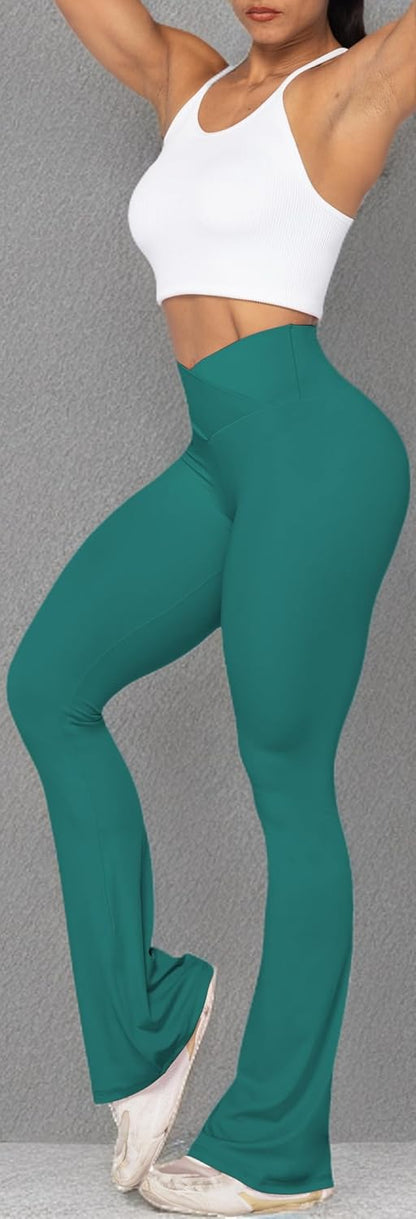 Flare Leggings, Crossover Yoga Pants with Tummy Control, High-Waisted and Wide Leg