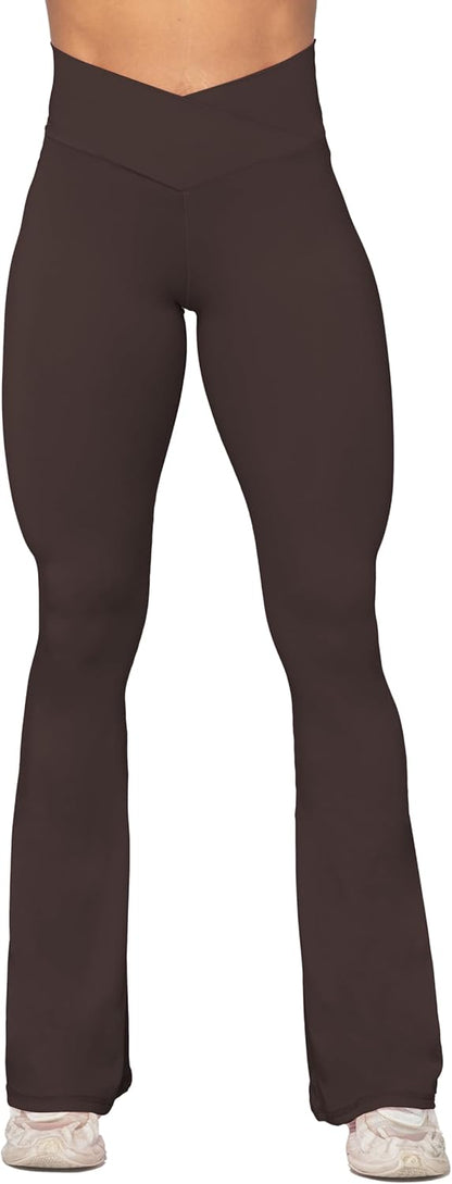 Flare Leggings, Crossover Yoga Pants with Tummy Control, High-Waisted and Wide Leg