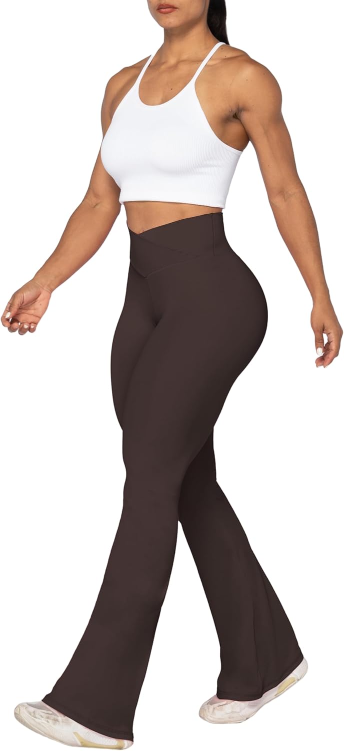 Flare Leggings, Crossover Yoga Pants with Tummy Control, High-Waisted and Wide Leg