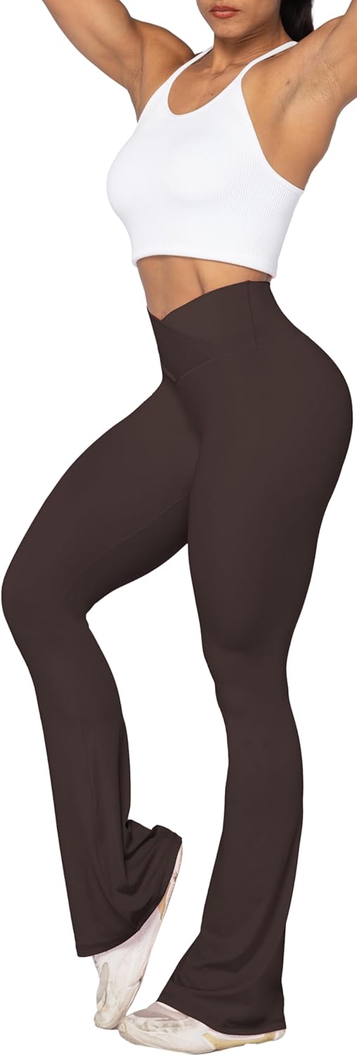 Flare Leggings, Crossover Yoga Pants with Tummy Control, High-Waisted and Wide Leg