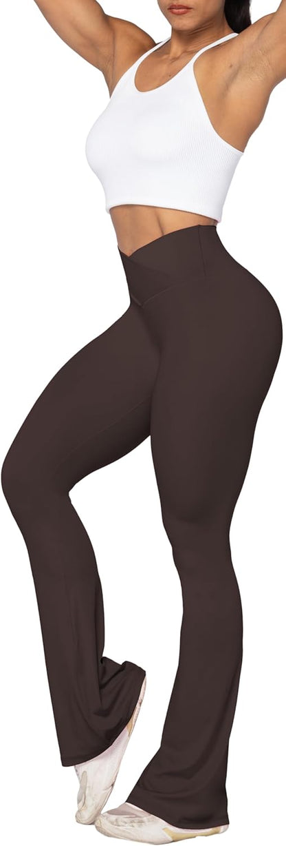 Flare Leggings, Crossover Yoga Pants with Tummy Control, High-Waisted and Wide Leg