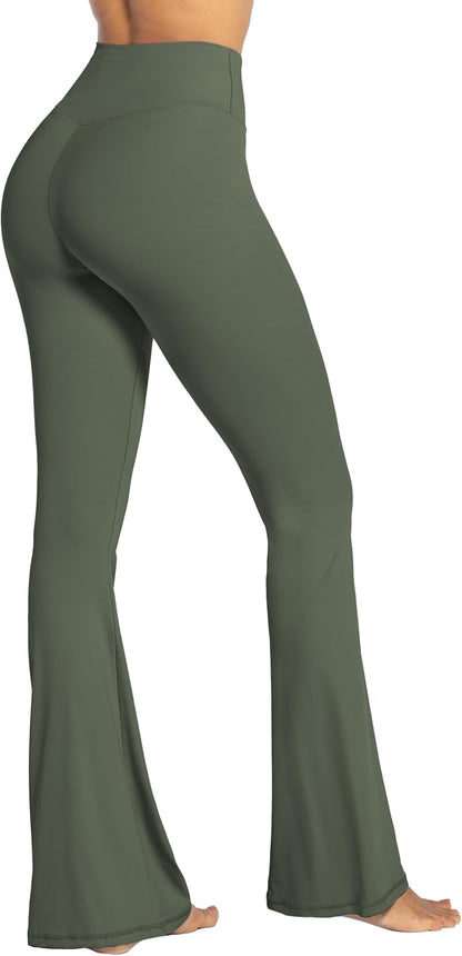 Flare Leggings, Crossover Yoga Pants with Tummy Control, High-Waisted and Wide Leg