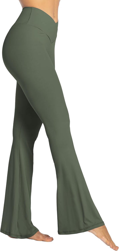Flare Leggings, Crossover Yoga Pants with Tummy Control, High-Waisted and Wide Leg