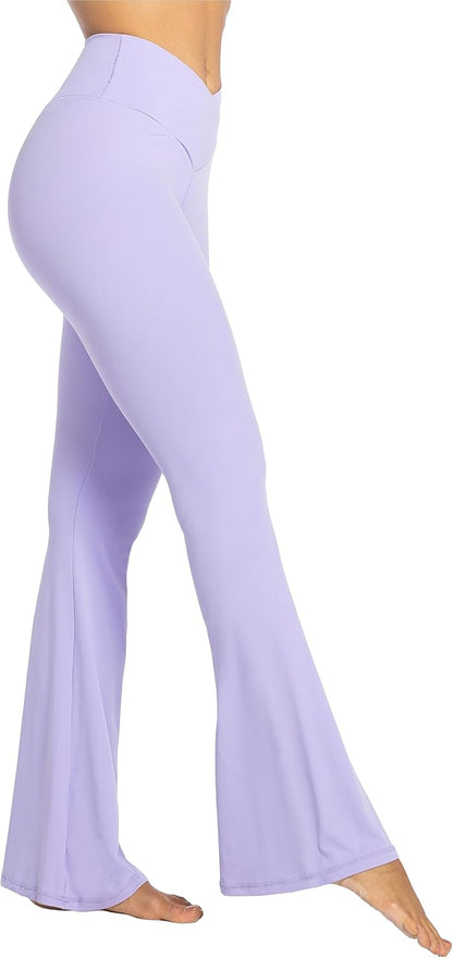 Flare Leggings, Crossover Yoga Pants with Tummy Control, High-Waisted and Wide Leg