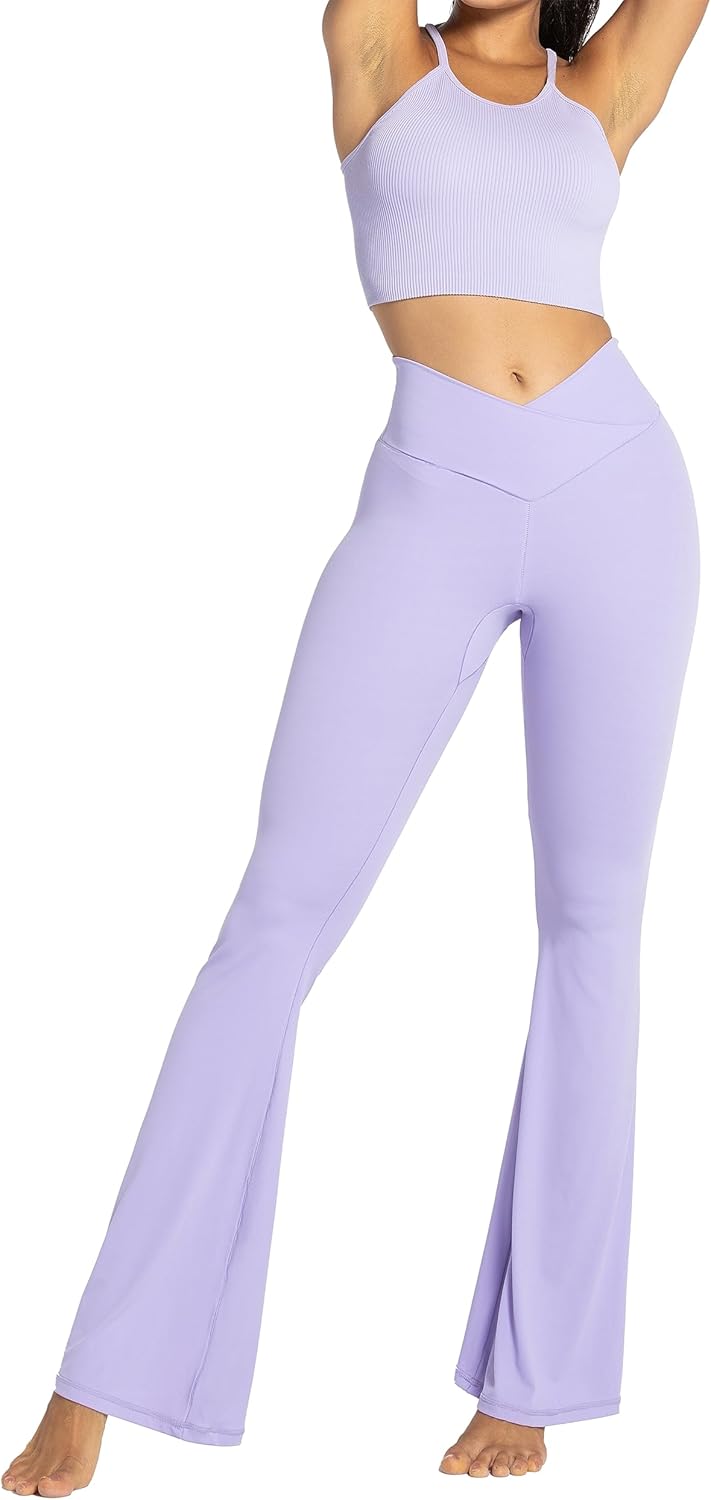 Flare Leggings, Crossover Yoga Pants with Tummy Control, High-Waisted and Wide Leg